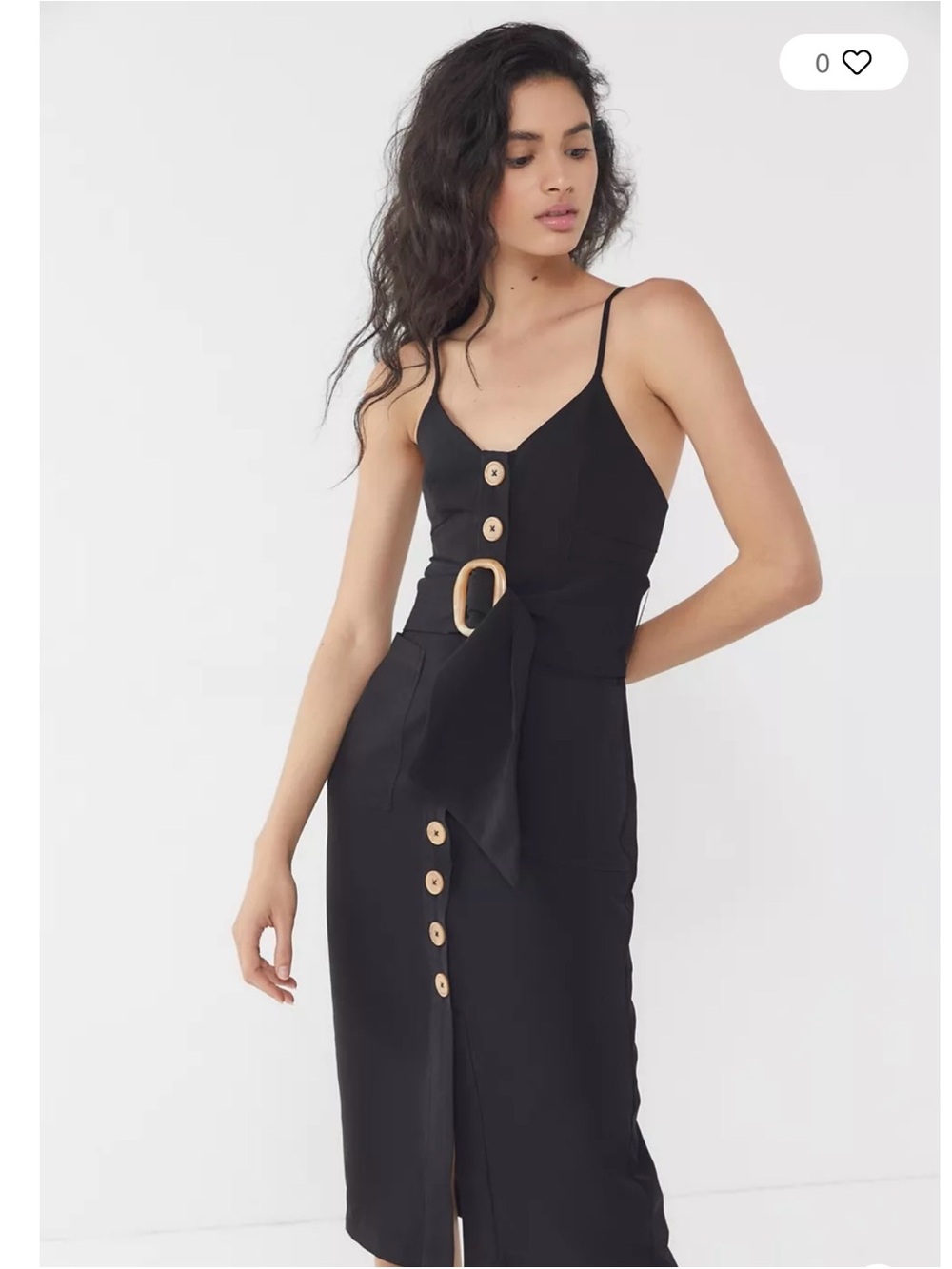 Finders keepers Black Spaghetti-Strap Midi Dress with Button Front